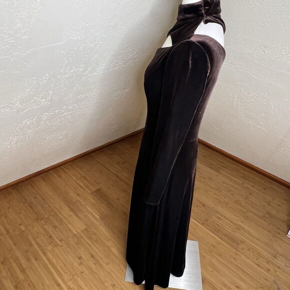 Rene Ruiz Collection Midi Dress Womens 4 Velvet Brown Mock Neck Cutout Chest - Picture 10 of 11